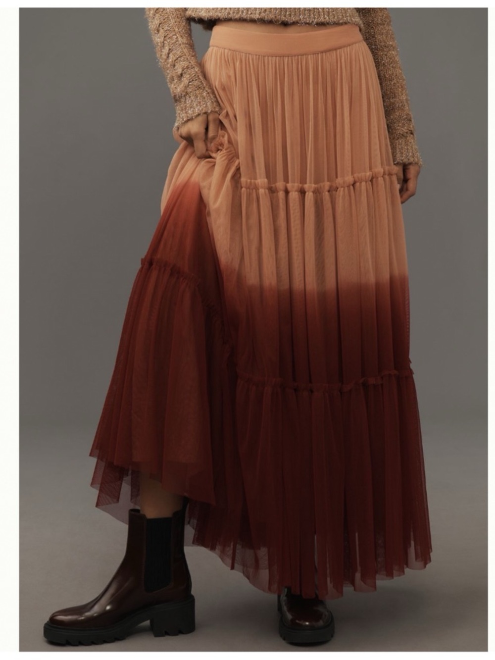 NWT Anthropologie Let Me Be Ombre Tulle Maxi Skirt, M